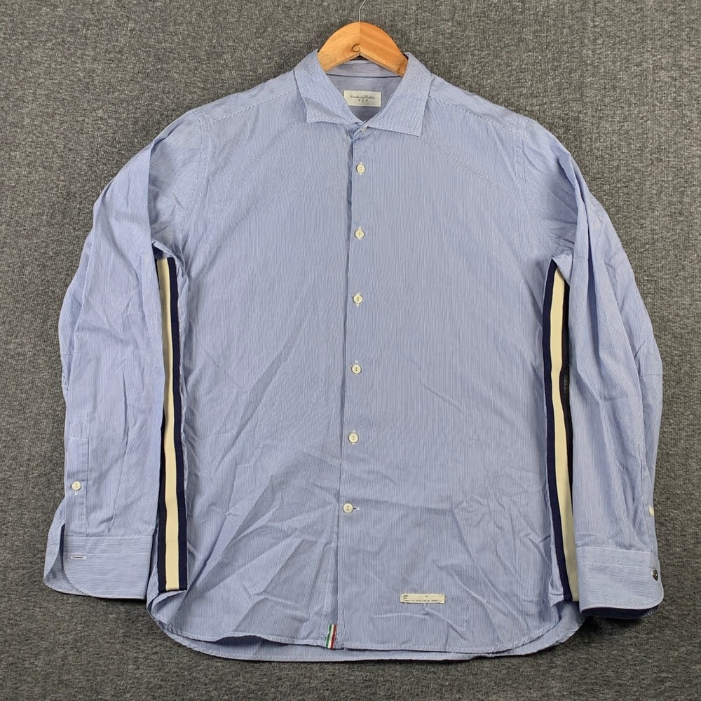Tintoria Mattei 954 Shirt Men 17.5 Slim Blue Pinstriped Luxury Italian Luxury